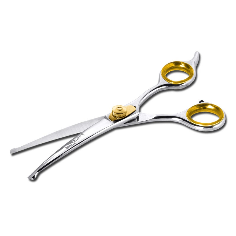 Sharf Dog Grooming Scissors, Gold Touch 6.5 Inch Curved Sharp Professional Pet Grooming Shear with Safety Round Tip, Ball Point for Safe and Easy Use Even for Nose, Ear and Face - Image 1